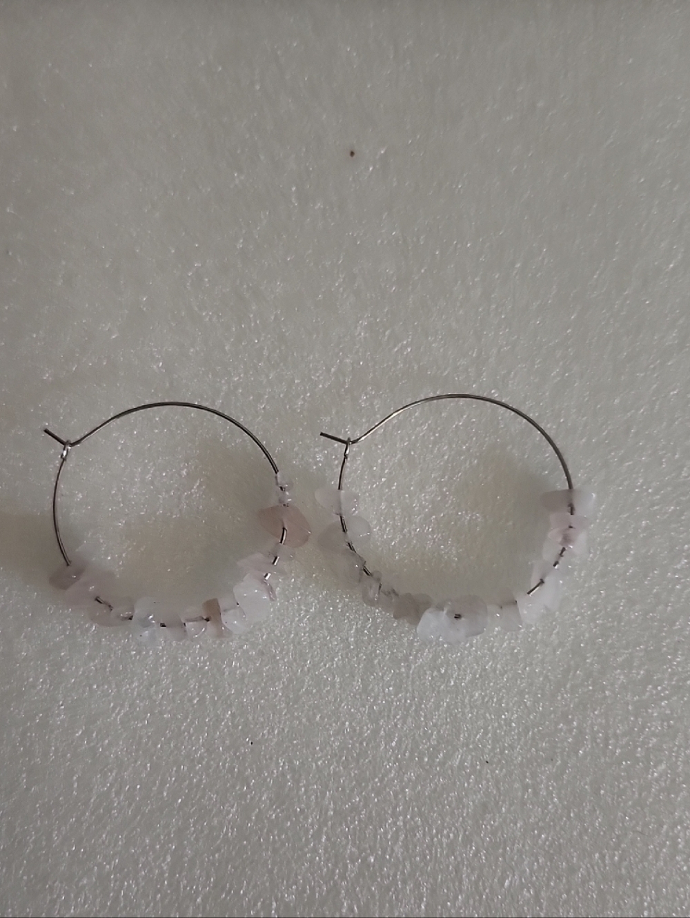 Hand Crafted White Bead Hoop Earrings